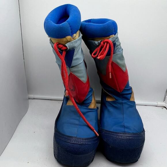 Vintage 80s Snow Boot Youth 4-5 Blue Nylon Stripe Winter Moon - Picture 6 of 12